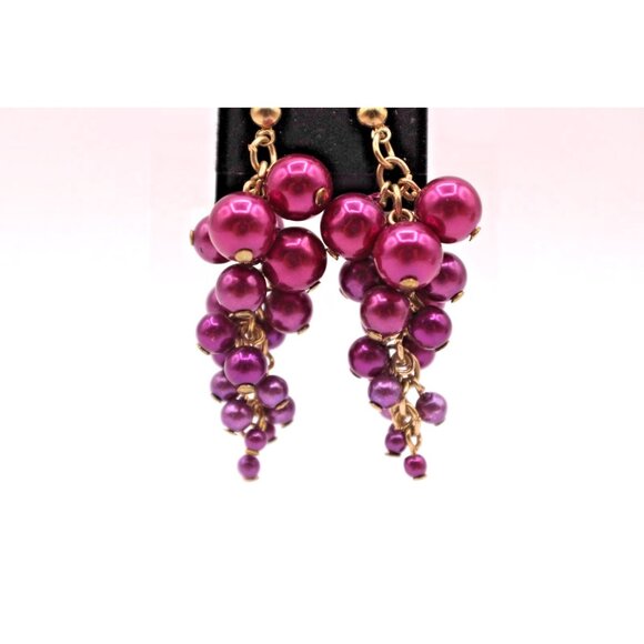 Purple Gradient Cluster Beaded Earrings Gold Tone Grapes Fruits Fashion Jewelry - Picture 3 of 7